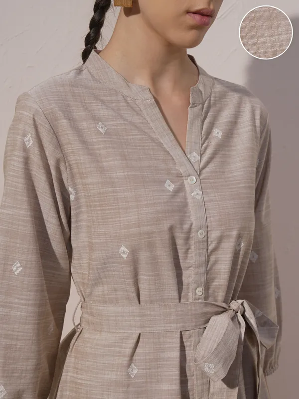 Vara By Vishudh Women Beige Printed Fit And Flare Dress