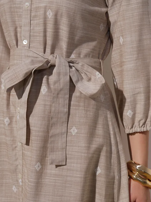 Vara By Vishudh Women Beige Printed Fit And Flare Dress