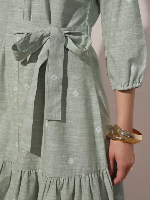 Vara By Vishudh Women Green Printed Fit And Flare Dress