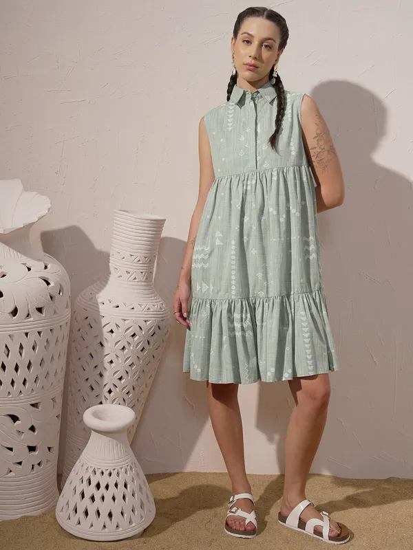 Printed Drop-Waist Dress