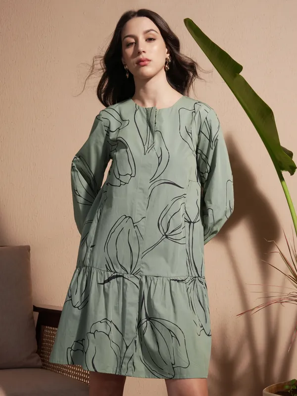 Printed Drop-Waist Dress