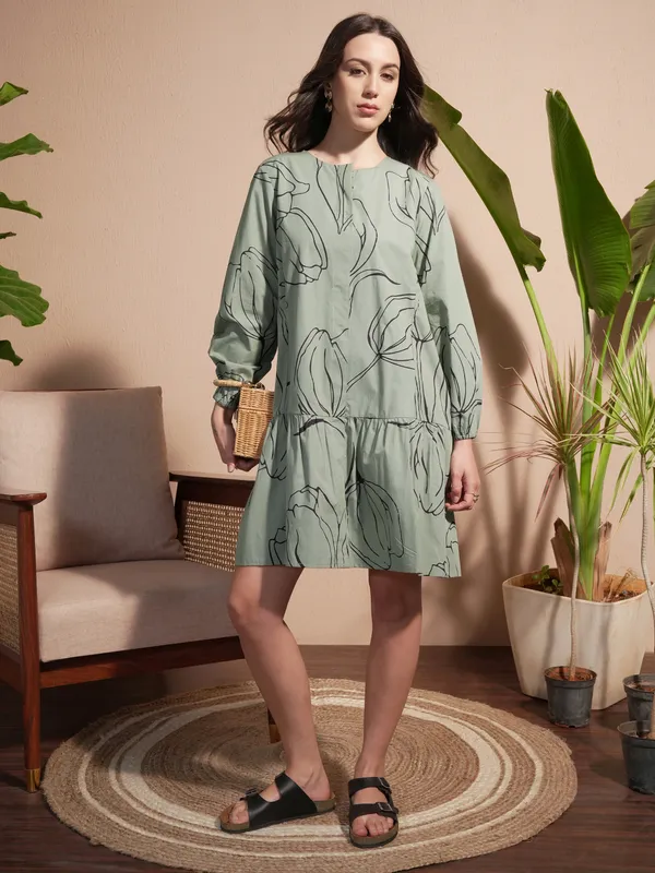 Printed Drop-Waist Dress