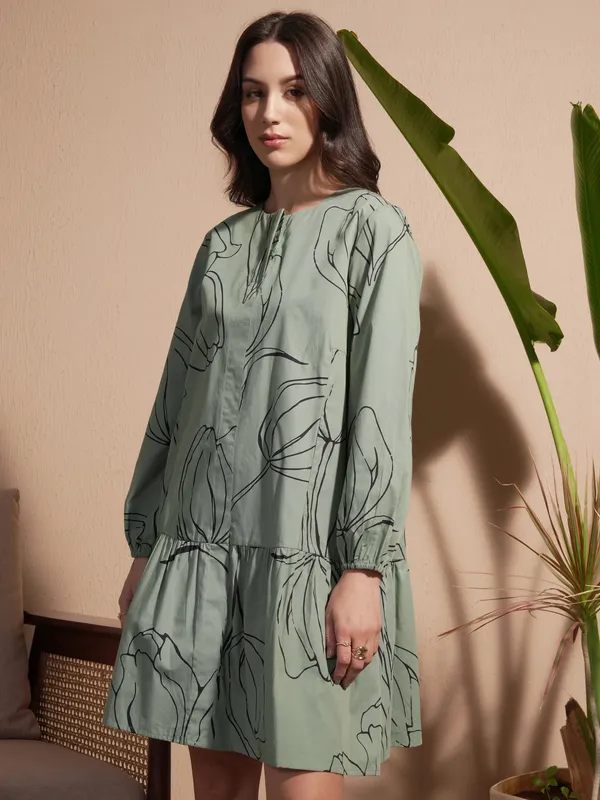 Printed Drop-Waist Dress