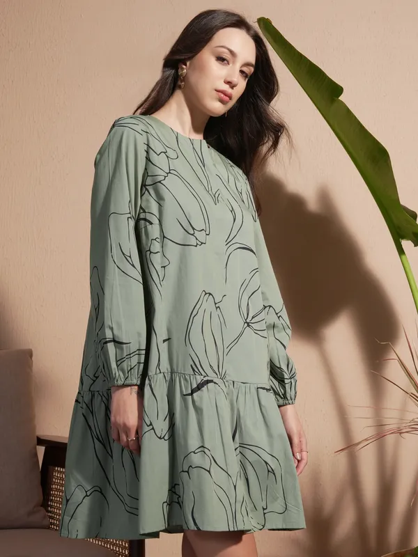 Printed Drop-Waist Dress