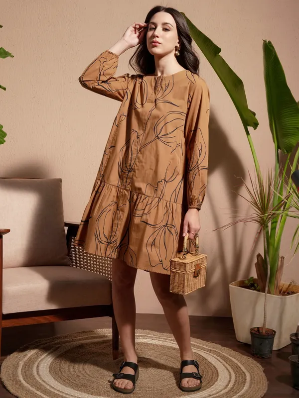 Printed Drop-Waist Dress