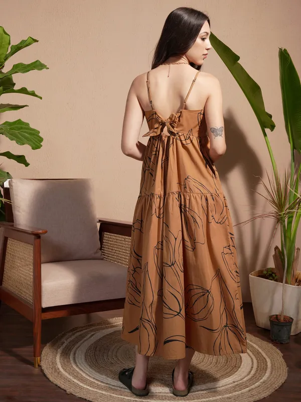 Vara By Vishudh Women Brown Printed A-Line Dress