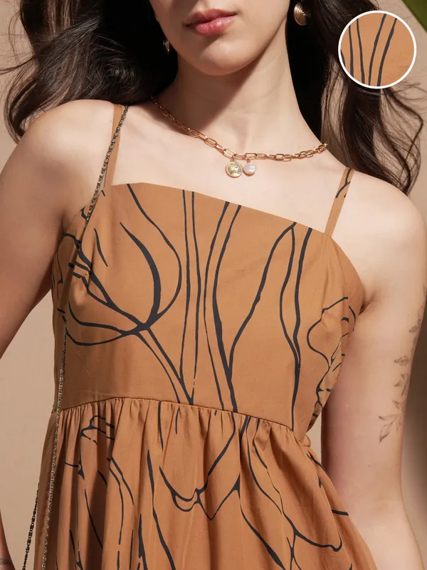 Vara By Vishudh Women Brown Printed A-Line Dress