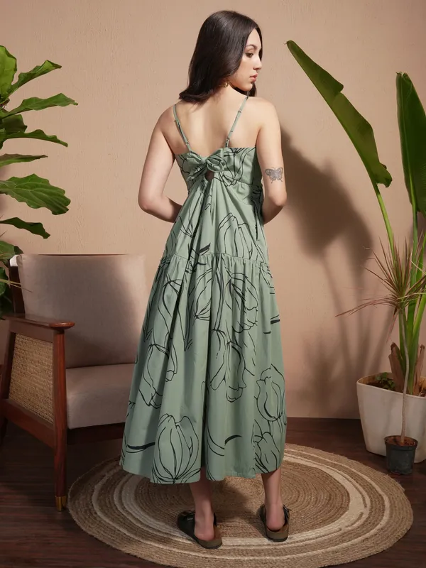 Vara By Vishudh Women Green Printed A-Line Dress