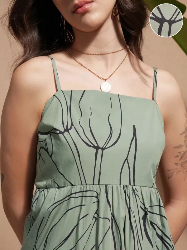Vara By Vishudh Women Green Printed A-Line Dress