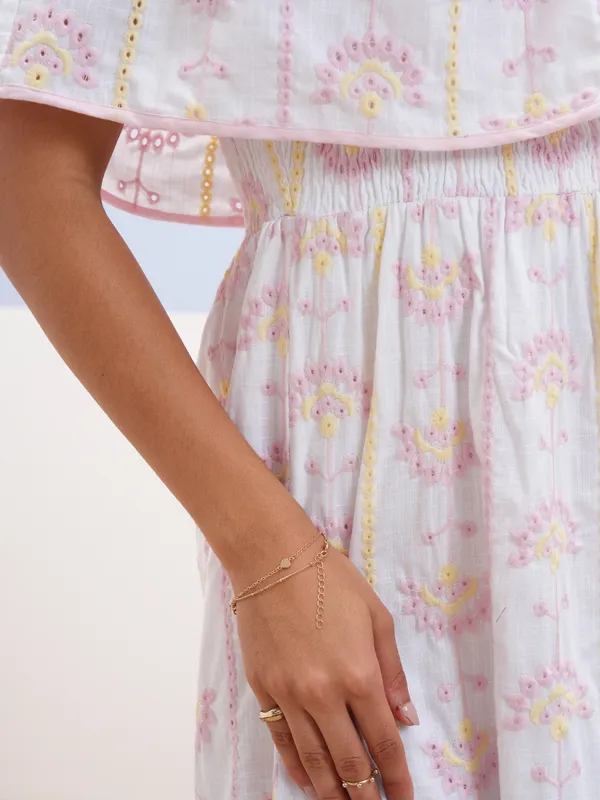 Vara By Vishudh Women White Embroidered Fit And Flare Dress