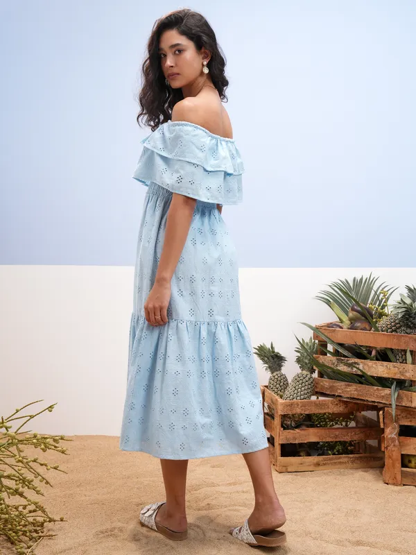 Vara By Vishudh women Blue Embroidered A-Line Dress