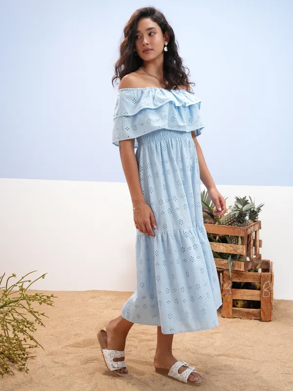 Vara By Vishudh women Blue Embroidered A-Line Dress