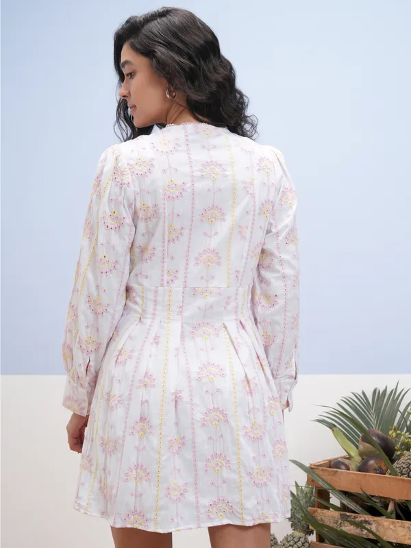 Vara By Vishudh Women White Embroidered A-Line Dress