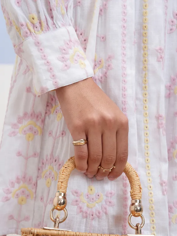 Vara By Vishudh Women White Embroidered A-Line Dress