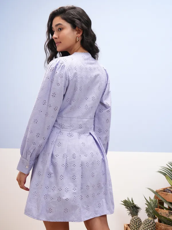Vara By Vishudh Women Lavender Embroidered A-Line Dress