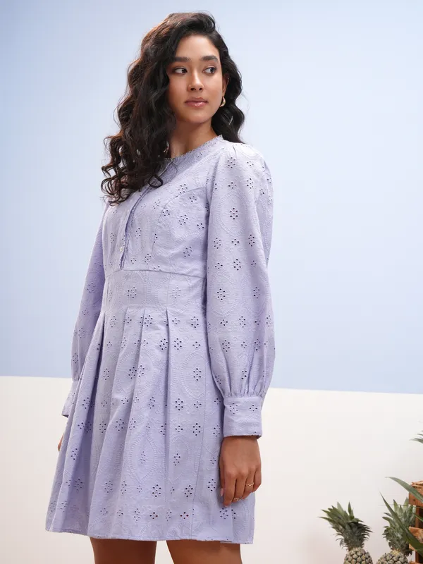 Vara By Vishudh Women Lavender Embroidered A-Line Dress