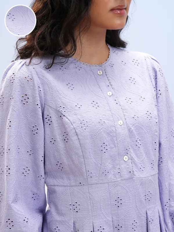 Vara By Vishudh Women Lavender Embroidered A-Line Dress