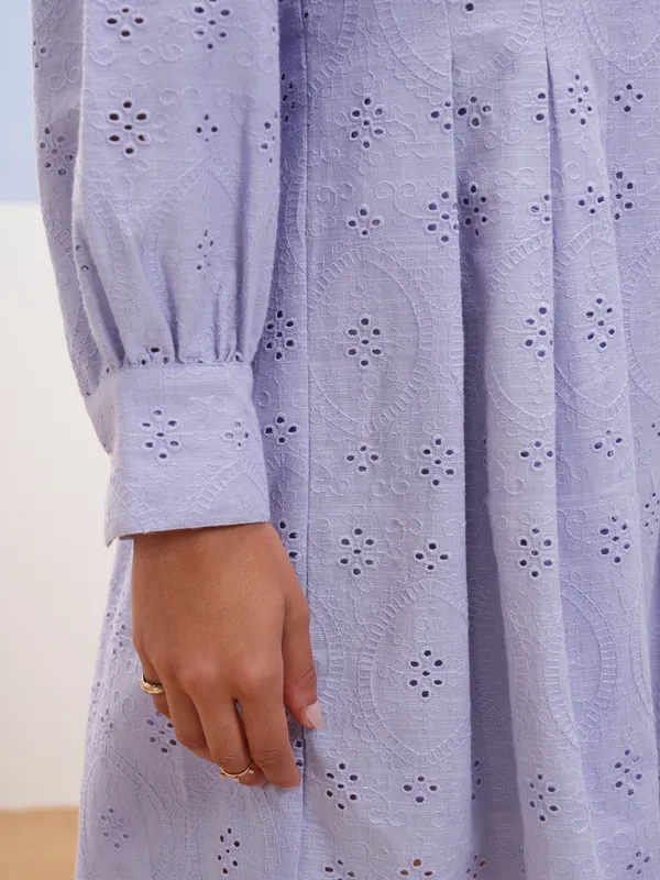 Vara By Vishudh Women Lavender Embroidered A-Line Dress