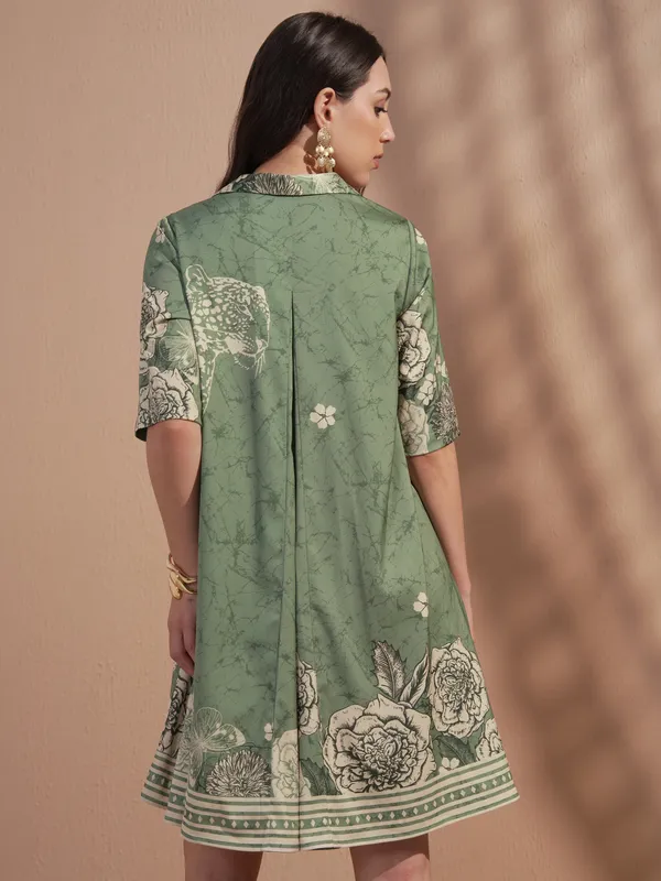 Vara By Vishudh Women Green Printed A-Line Dress