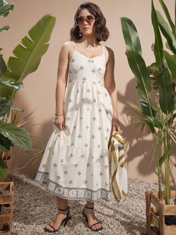 Vara By Vishudh women Off White Printed A-Line Dress