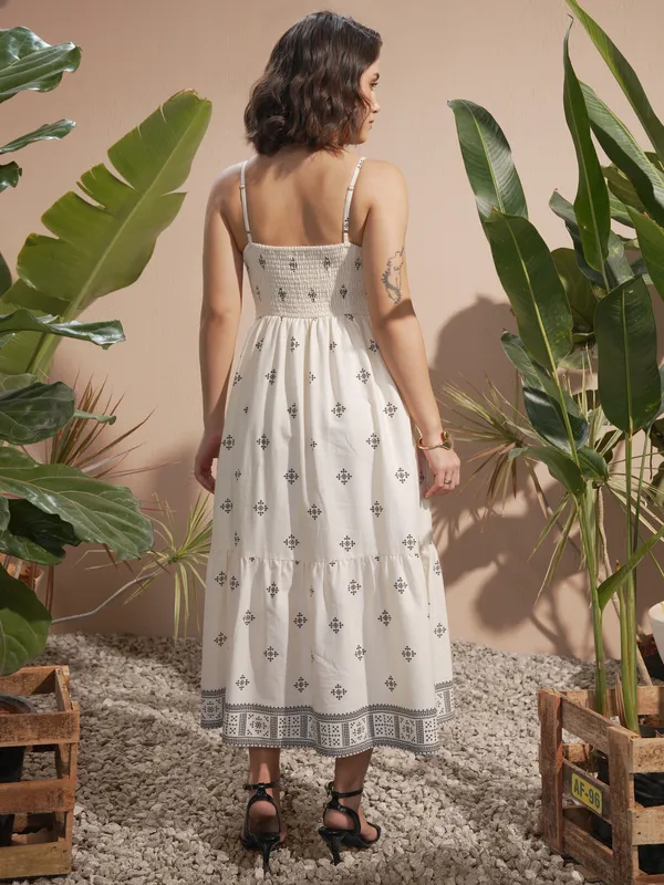 Vara By Vishudh women Off White Printed A-Line Dress