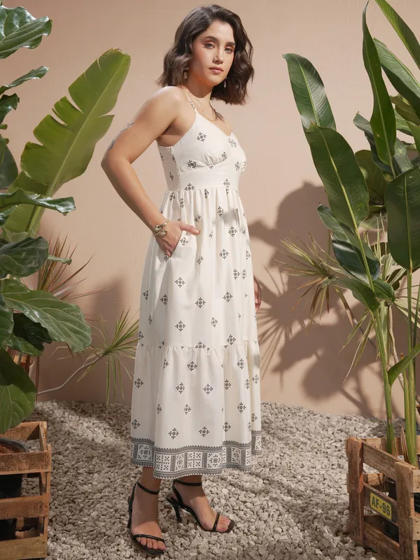 Vara By Vishudh women Off White Printed A-Line Dress