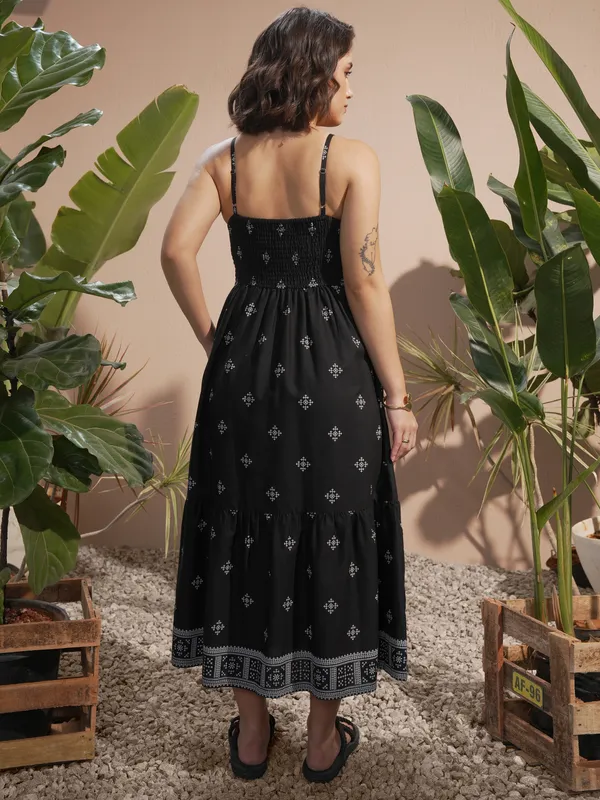 Vara By Vishudh women Black Printed A-Line Dress