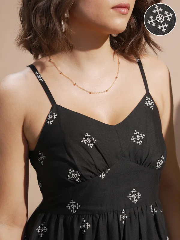 Vara By Vishudh women Black Printed A-Line Dress