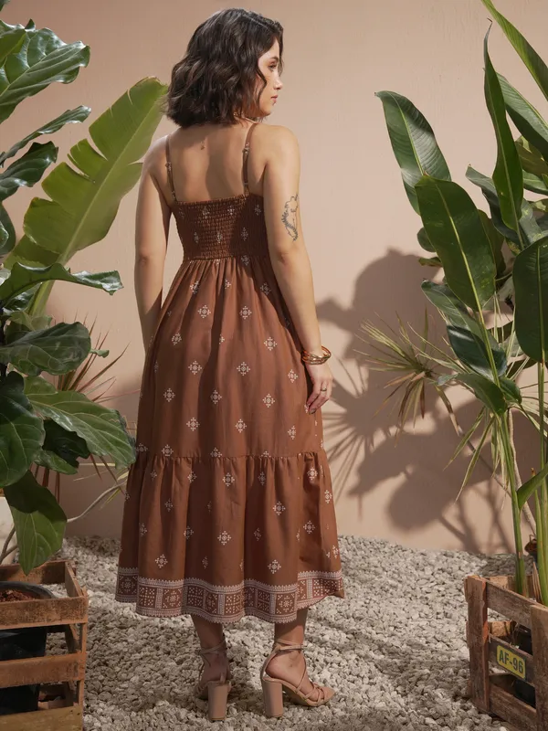 Vara By Vishudh women Brown Printed A-Line Dress