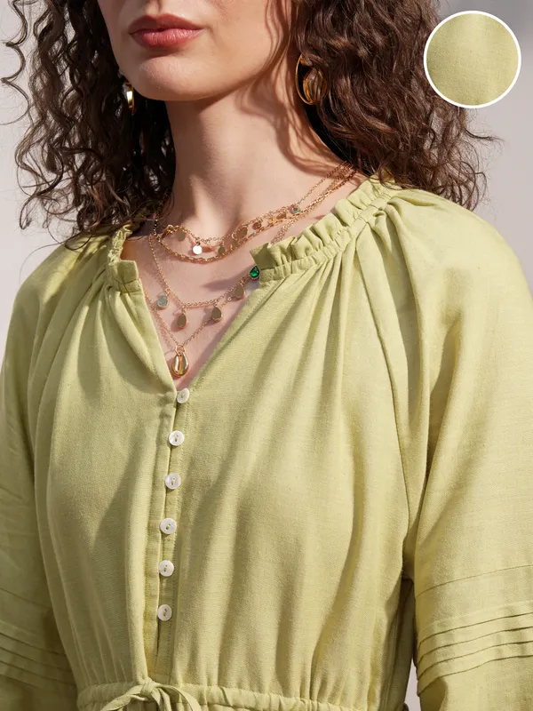 Vara By Vishudh Women Green Embroidered A-Line Dress