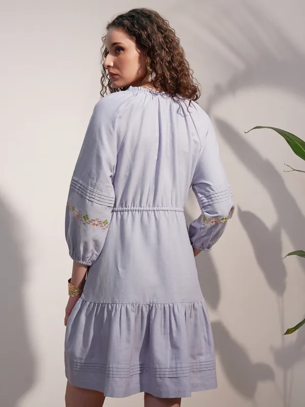 Vara By Vishudh Women Blue Embroidered A-Line Dress