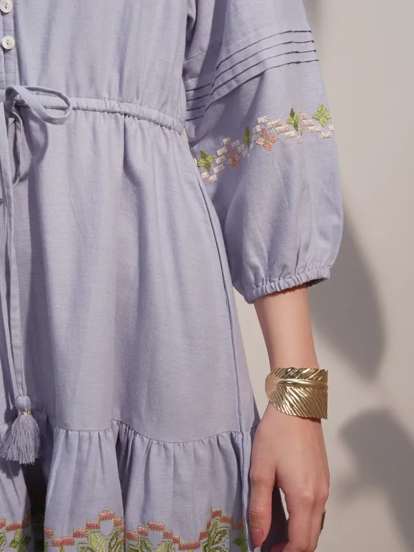 Vara By Vishudh Women Blue Embroidered A-Line Dress