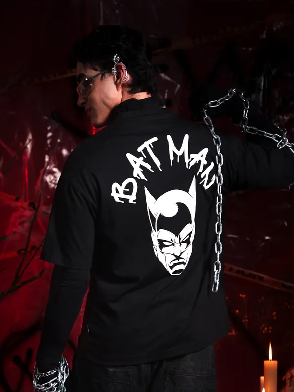 DC By Highlander Men Black Batman Printed Round Neck T-Shirt