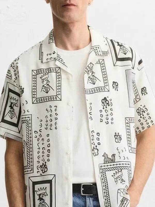 Highlander Men Off White Printed Relaxed Fit Casual Shirt