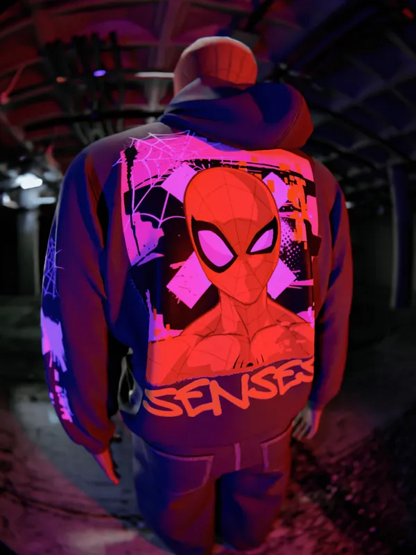 Marvel By Highlander Men Black Spider-Man Hooded Pullover Sweatshirt