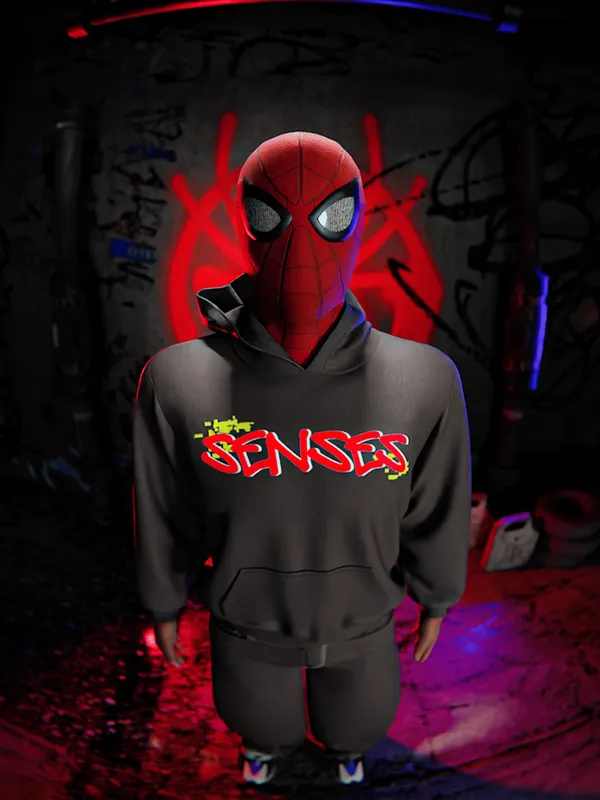 Marvel By Highlander Men Black Spider-Man Hooded Pullover Sweatshirt