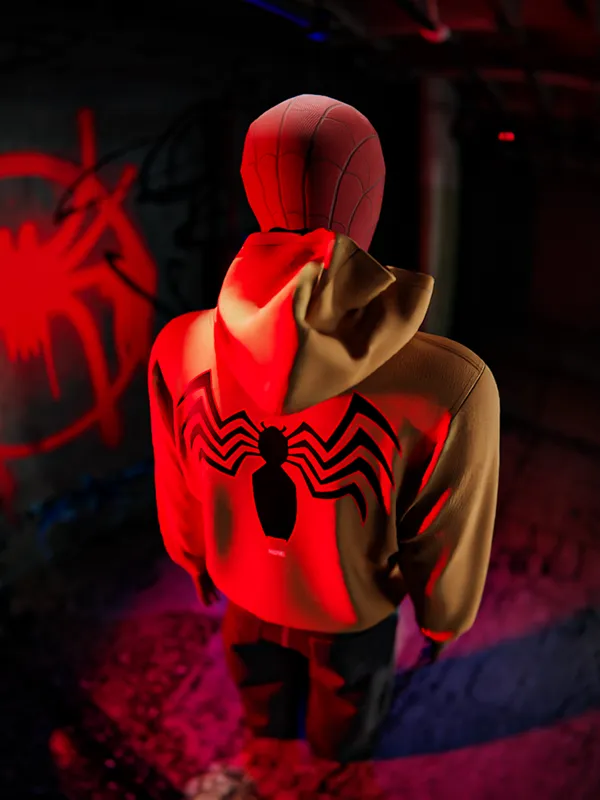 Marvel By Highlander Men Brown Spider-Man Hooded Pullover Sweatshirt