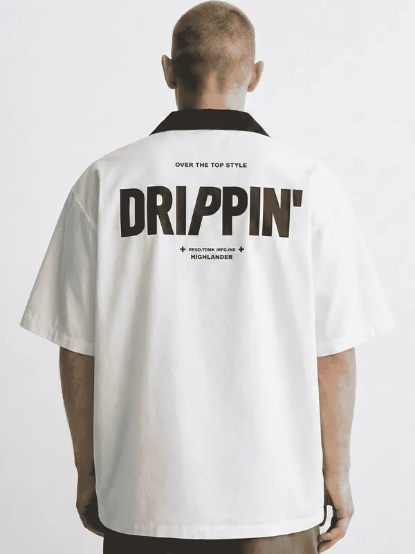 Highlander Men White Printed Boxy Fit Casual Shirt