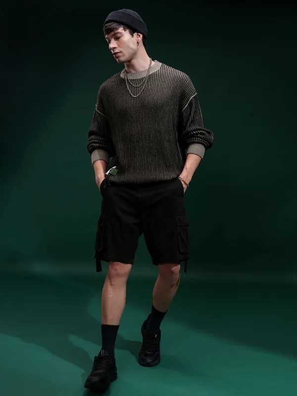 Highlander Men Black Round Neck Pullover Sweater