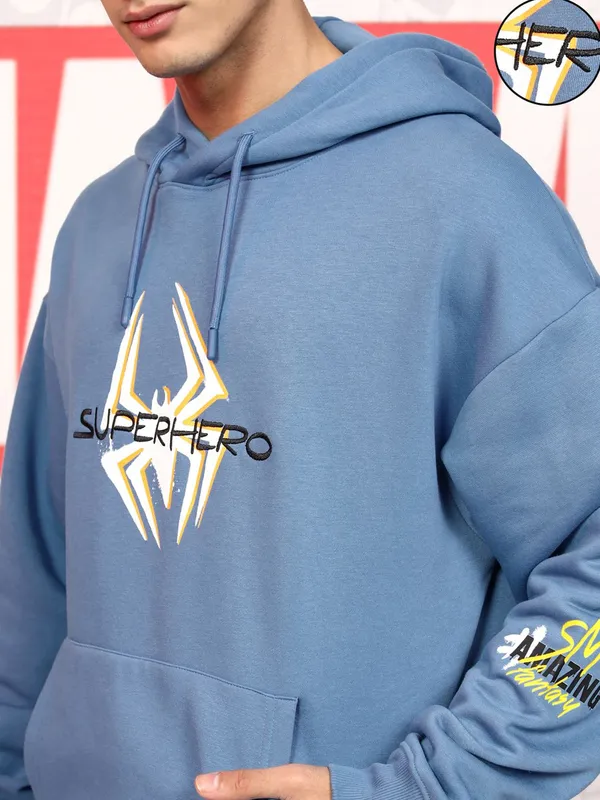 Marvel By Highlander Men Blue Spider-Man Hooded Pullover Sweatshirt