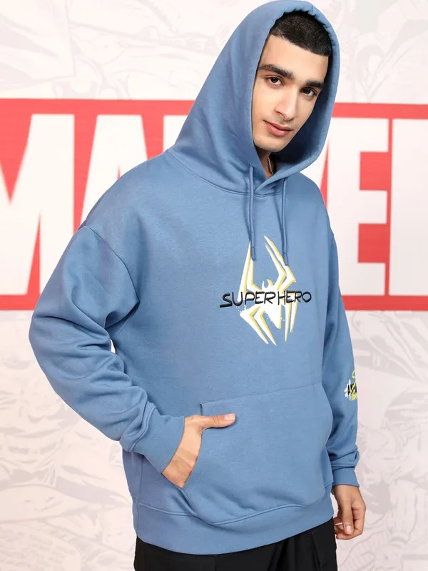 Marvel By Highlander Men Blue Spider-Man Hooded Pullover Sweatshirt