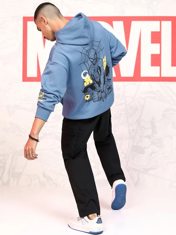 Marvel By Highlander Men Blue Spider-Man Hooded Pullover Sweatshirt