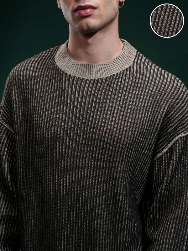 Highlander Men Black Round Neck Pullover Sweater