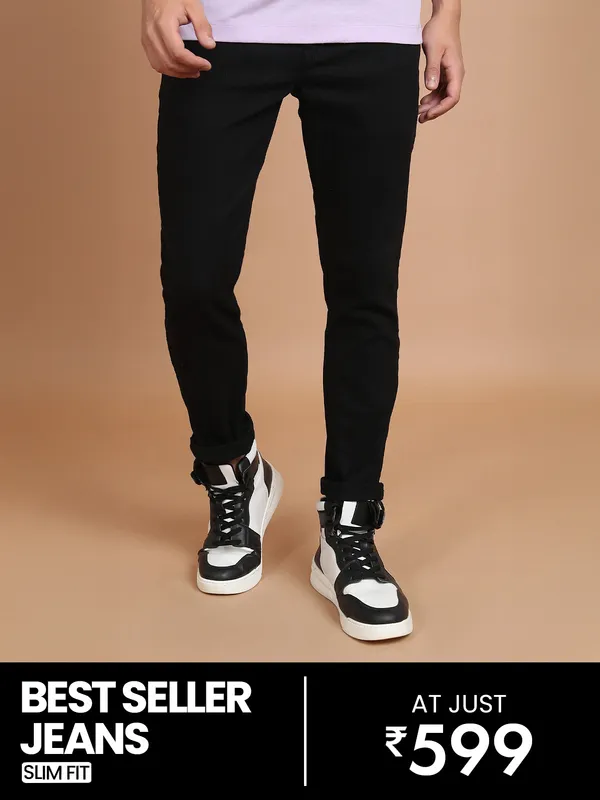 Highlander Men Black Slim Fit Stretchable Jeans