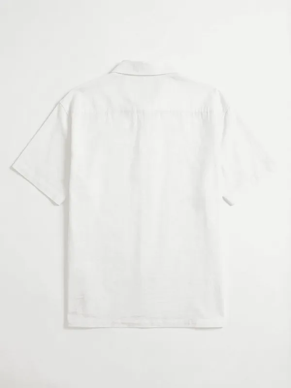 Highlander Men White Self Design Oversized Fit Casual Shirt