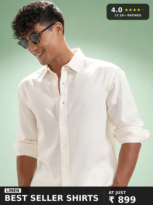 Highlander Men Off White Self Design Relaxed Fit Casual Shirt