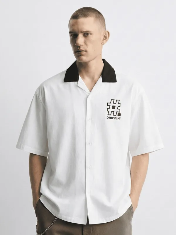 Highlander Men White Printed Boxy Fit Casual Shirt