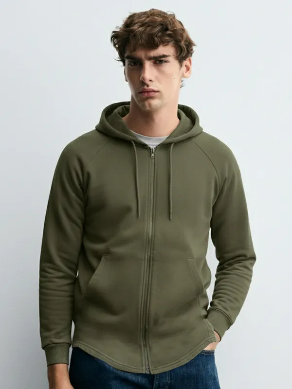 Highlander Men Olive Hooded Front-Open Sweatshirt