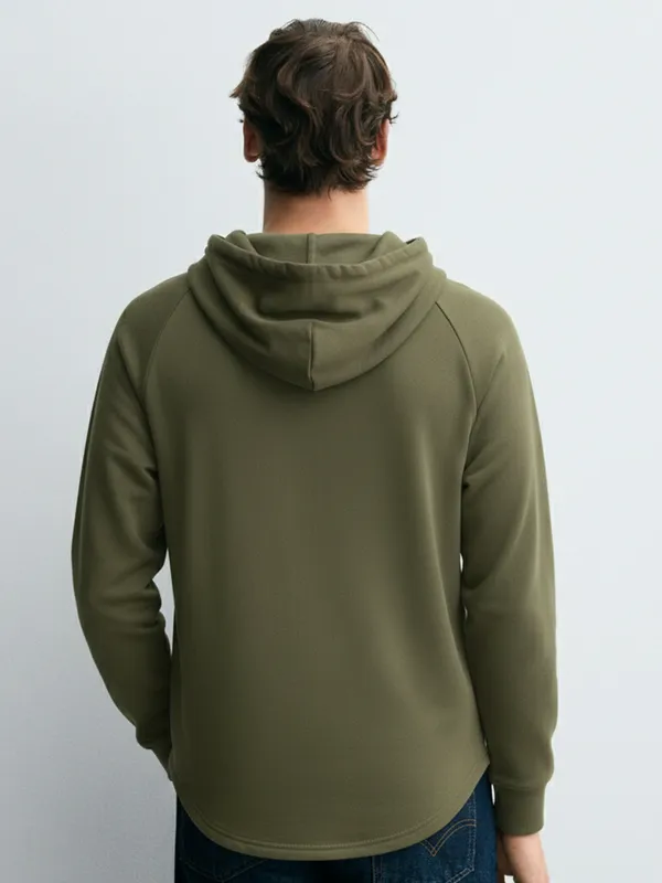 Highlander Men Olive Hooded Front-Open Sweatshirt