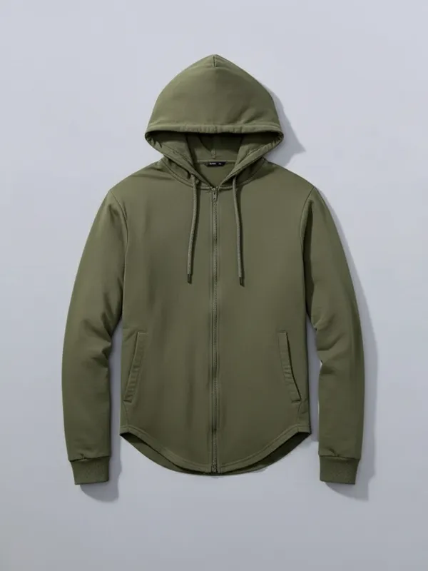 Highlander Men Olive Hooded Front-Open Sweatshirt